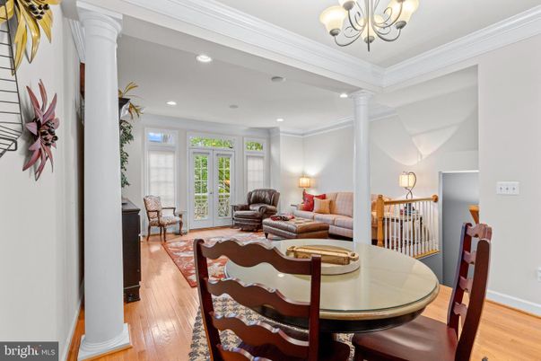 Chandelier, Dining room, Interior, Living room, Recessed Lighting, Wood Texture Flooring