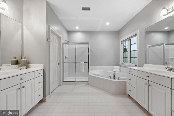 Bathroom, Dual Sink Vanities, Glass Shower, Interior, Recessed Lighting