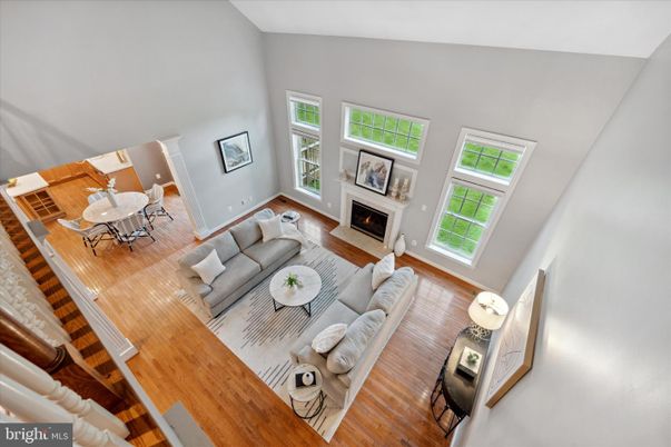 Dining room, Fireplace, Interior, Living room, Wood Texture Flooring
