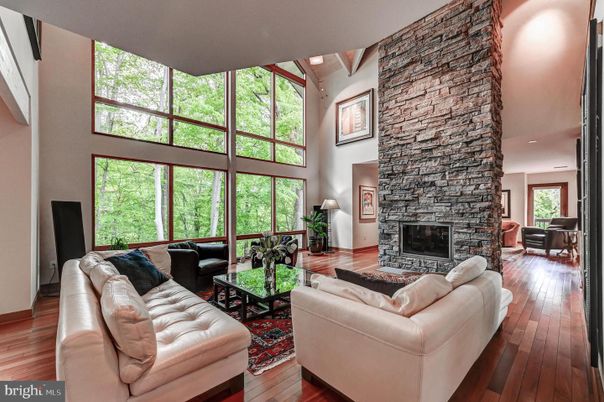 Fireplace, Interior, Living room, Stone Walls, Wood Texture Flooring