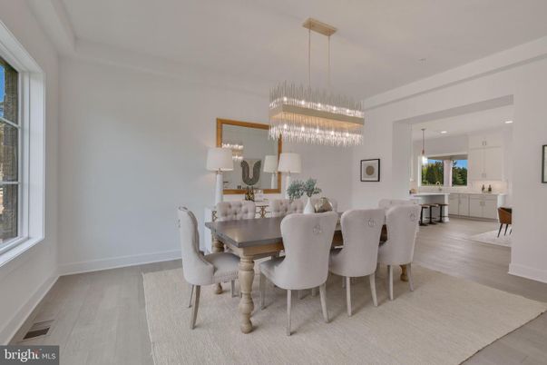 Chandelier, Dining room, Interior, Pendant Lights, Recessed Lighting, Wood Texture Flooring