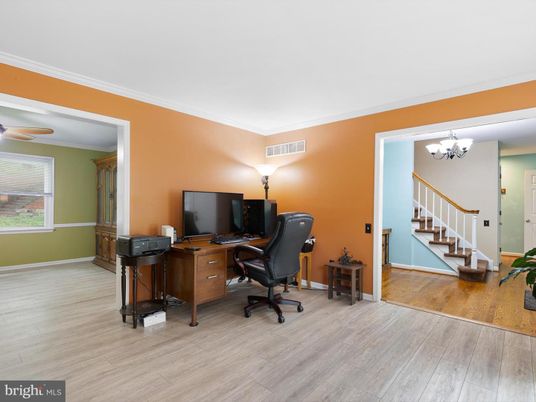 Chandelier, Home Office, Interior, Wood Texture Flooring