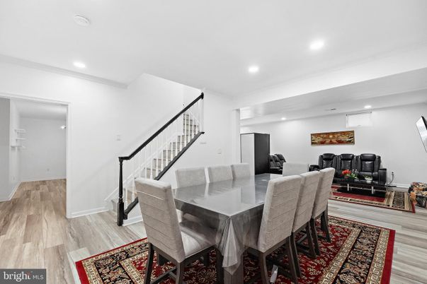 Dining room, Interior, Recessed Lighting, Wood Texture Flooring