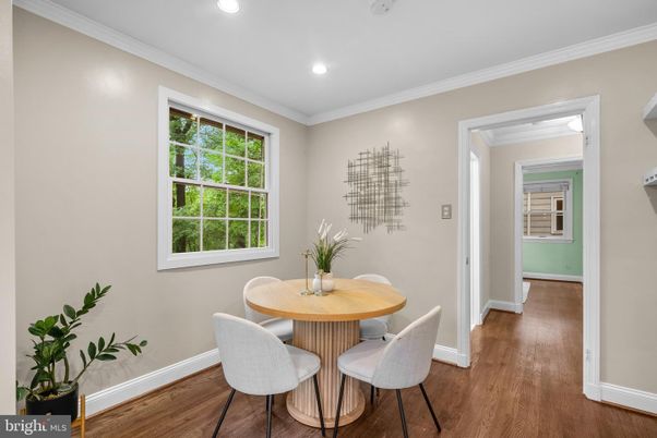 Dining room, Interior, Recessed Lighting, Wood Texture Flooring