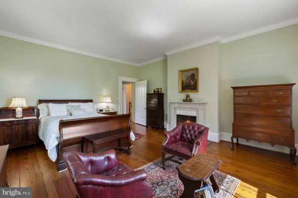 Bedroom, Fireplace, Interior, Wood Texture Flooring