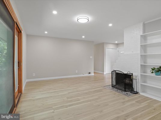 Fireplace, Interior, Recessed Lighting, Wood Texture Flooring