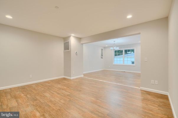 Chandelier, Empty room, Interior, Recessed Lighting, Wood Texture Flooring