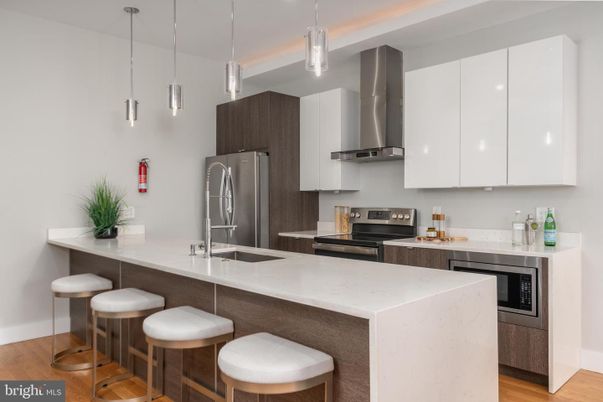 Interior, Kitchen, Pendant Lights, Stainless Steel Appliances, Wood Texture Flooring
