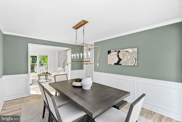 Dining room, Interior, Pendant Lights, Wood Texture Flooring