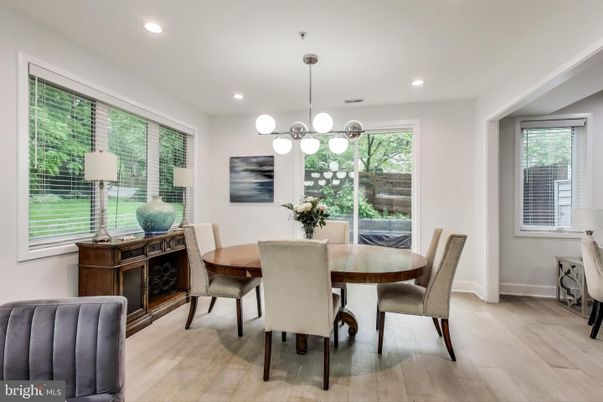 Dining room, Interior, Pendant Lights, Recessed Lighting, Wood Texture Flooring