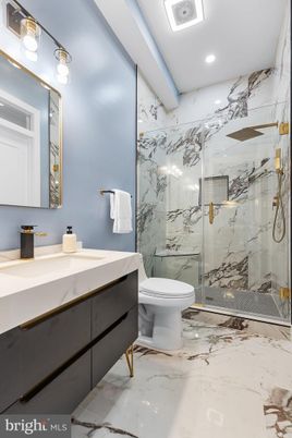 Bathroom, Glass Shower, Interior, Marble, Marble Walls, Recessed Lighting