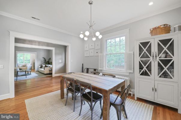 Dining room, Interior, Pendant Lights, Recessed Lighting, Wood Texture Flooring