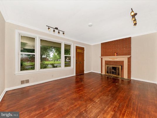 Empty room, Fireplace, Interior, Stone Walls, Wood Texture Flooring