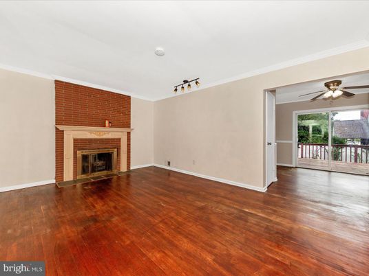 Empty room, Fireplace, Interior, Stone Walls, Wood Texture Flooring