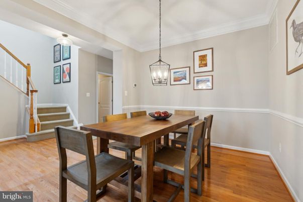 Dining room, Interior, Pendant Lights, Wood Texture Flooring