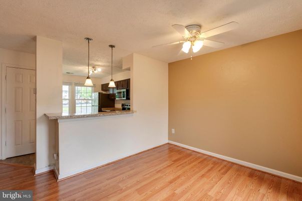 Empty room, Interior, Kitchen, Pendant Lights, Wood Texture Flooring