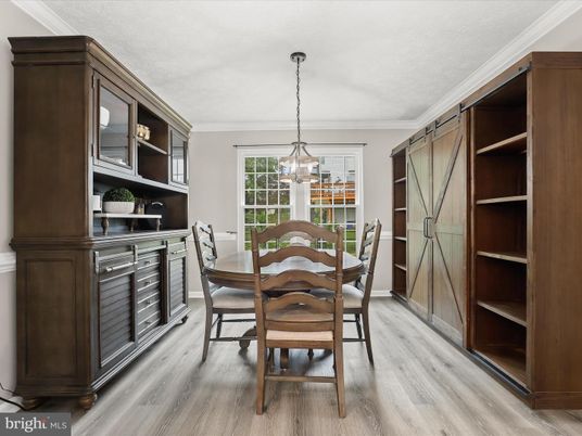 Dining room, Interior, Pendant Lights, Wood Texture Flooring