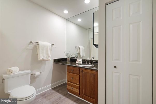 Bathroom, Interior, Recessed Lighting, Wood Texture Flooring