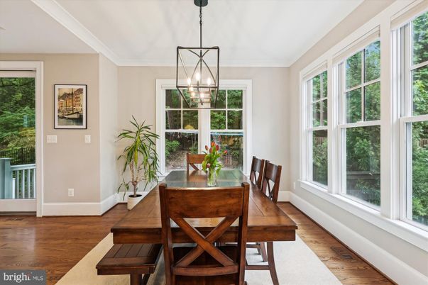Dining room, Interior, Pendant Lights, Wood Texture Flooring