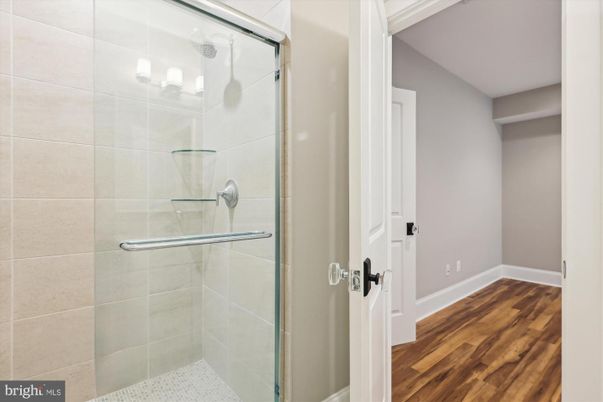 Bathroom, Glass Shower, Interior, Wood Texture Flooring