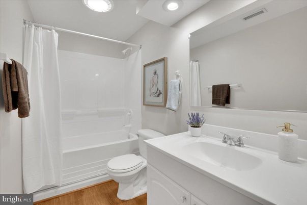 Bathroom, Interior, Recessed Lighting, Wood Texture Flooring