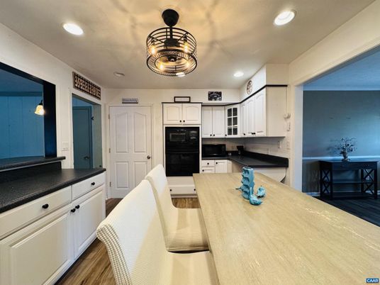 Dining room, Interior, Kitchen, Recessed Lighting, Wood Texture Flooring