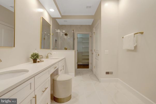 Bathroom, Dual Sink Vanities, Glass Shower, Interior, Recessed Lighting
