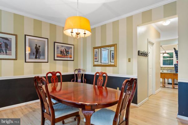 Dining room, Interior, Pendant Lights, Wood Texture Flooring