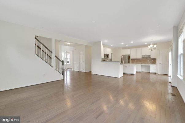 Chandelier, Empty room, Interior, Kitchen, Pendant Lights, Recessed Lighting, Wood Texture Flooring