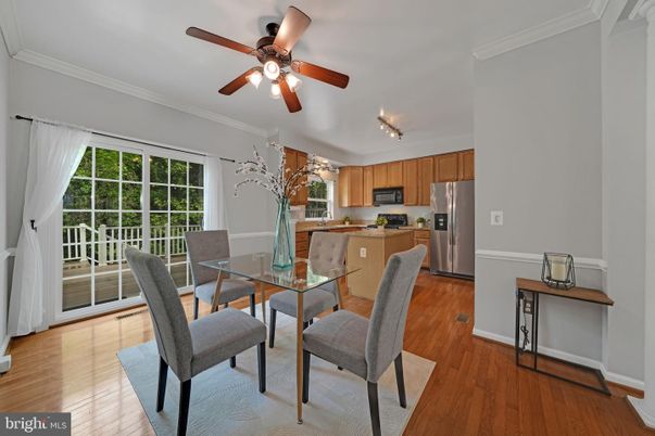 Dining room, Interior, Kitchen, Stainless Steel Appliances, Wood Texture Flooring
