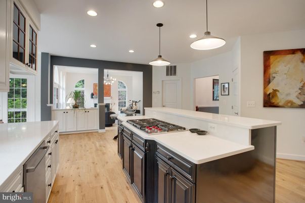 Interior, Kitchen, Pendant Lights, Recessed Lighting, Wood Texture Flooring