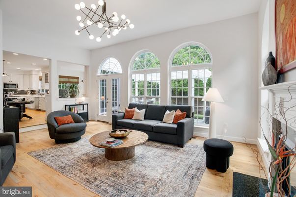 Fireplace, Interior, Kitchen, Living room, Pendant Lights, Recessed Lighting, Stainless Steel Appliances, Wood Texture Flooring
