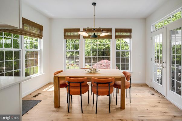 Dining room, Interior, Pendant Lights, Wood Texture Flooring