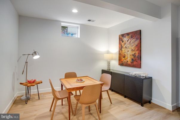 Dining room, Interior, Recessed Lighting, Wood Texture Flooring