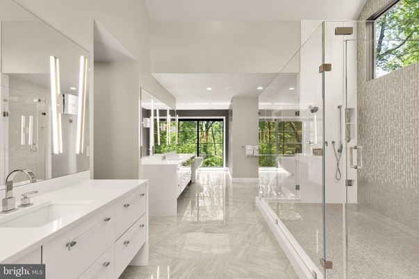 Bathroom, Dual Sink Vanities, Glass Shower, Interior, Recessed Lighting