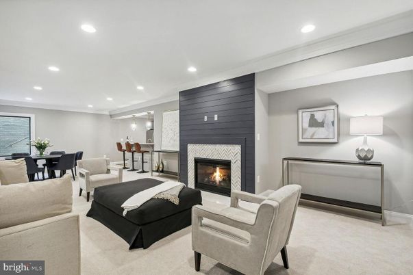 Dining room, Fireplace, Interior, Living room, Recessed Lighting