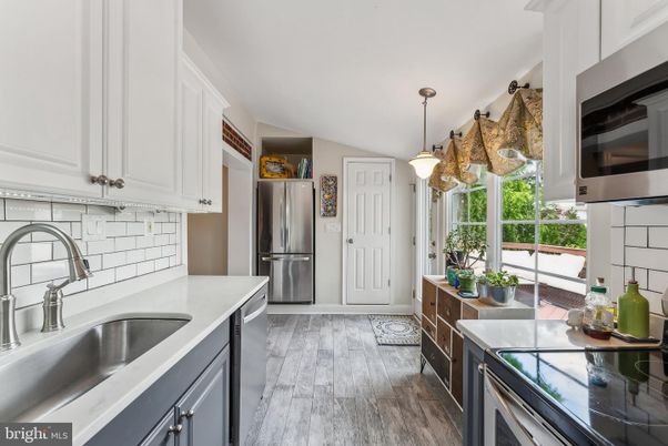 Interior, Kitchen, Pendant Lights, Stainless Steel Appliances, Wood Texture Flooring