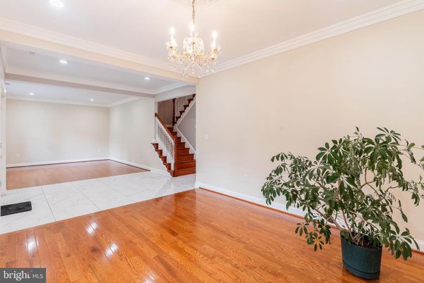 Chandelier, Empty room, Interior, Marble, Recessed Lighting, Wood Texture Flooring