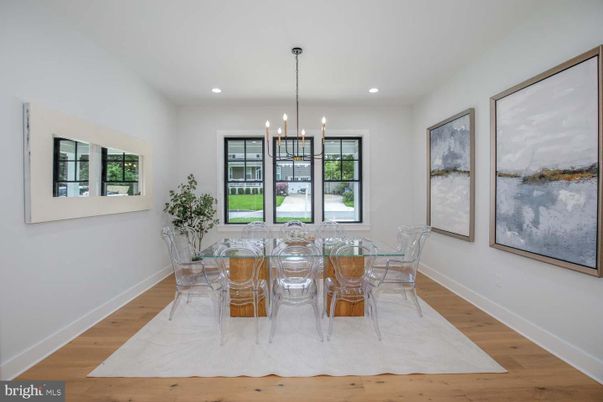Dining room, Interior, Pendant Lights, Recessed Lighting, Wood Texture Flooring