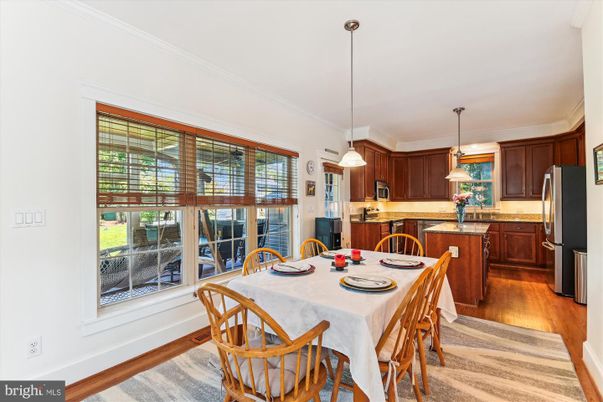 Dining room, Interior, Kitchen, Pendant Lights, Wood Texture Flooring