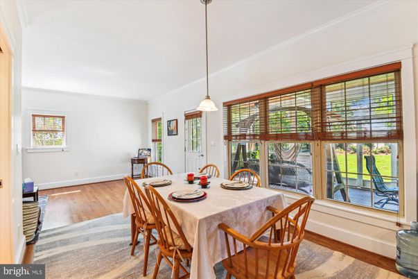 Dining room, Interior, Pendant Lights, Wood Texture Flooring