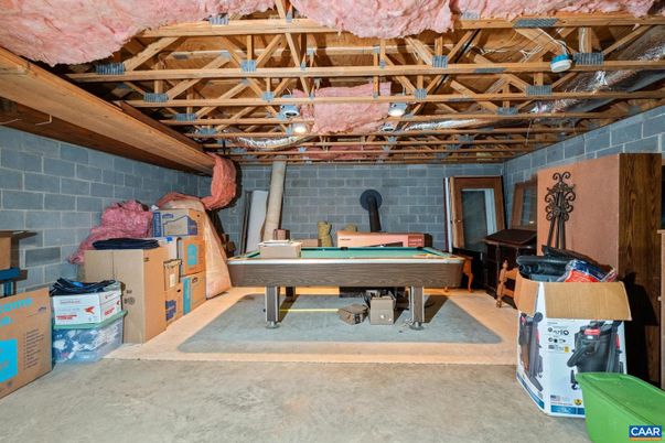Billiard Table, Game Room, Interior, Stone Walls, Wooden Beams
