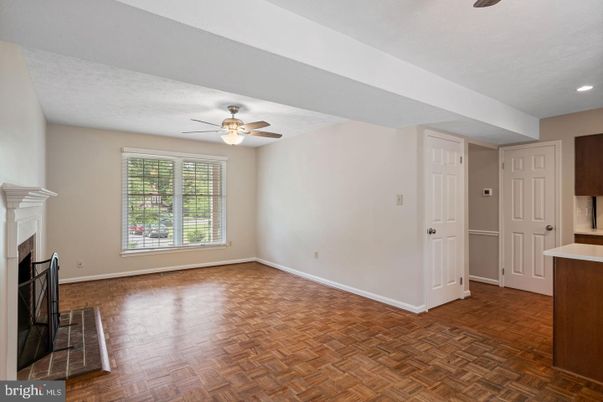 Empty room, Fireplace, Interior, Recessed Lighting, Wood Texture Flooring