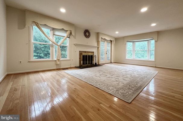 Empty room, Fireplace, Interior, Recessed Lighting, Wood Texture Flooring