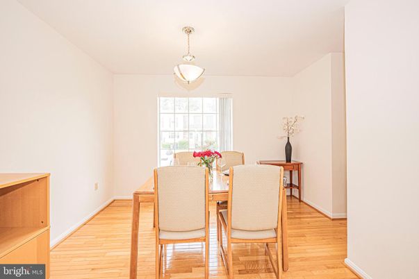 Dining room, Interior, Pendant Lights, Wood Texture Flooring