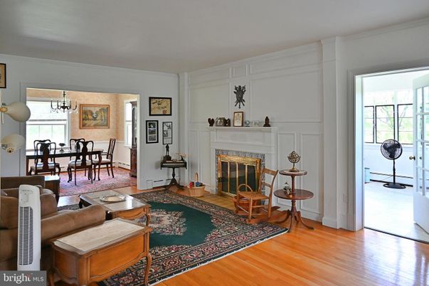 Dining room, Fireplace, Interior, Living room, Wood Texture Flooring