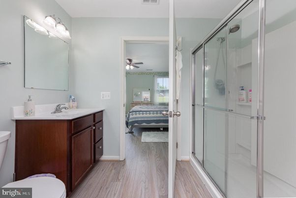 Bathroom, Bedroom, Glass Shower, Interior, Wood Texture Flooring
