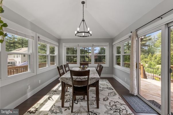 Dining room, Interior, Pendant Lights, Sun Room, Wood Texture Flooring