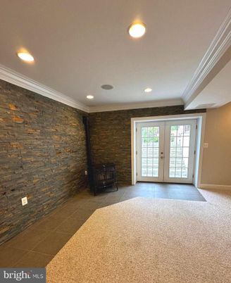 Empty room, Fireplace, Interior, Recessed Lighting, Stone Walls