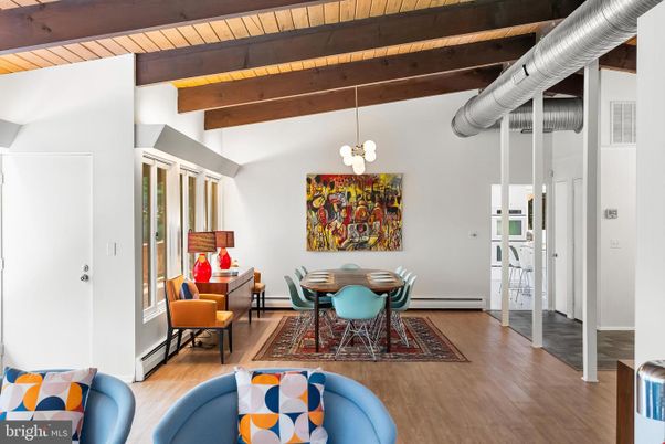 Dining room, Interior, Pendant Lights, Wooden Beams, Wooden Ceilings, Wood Texture Flooring